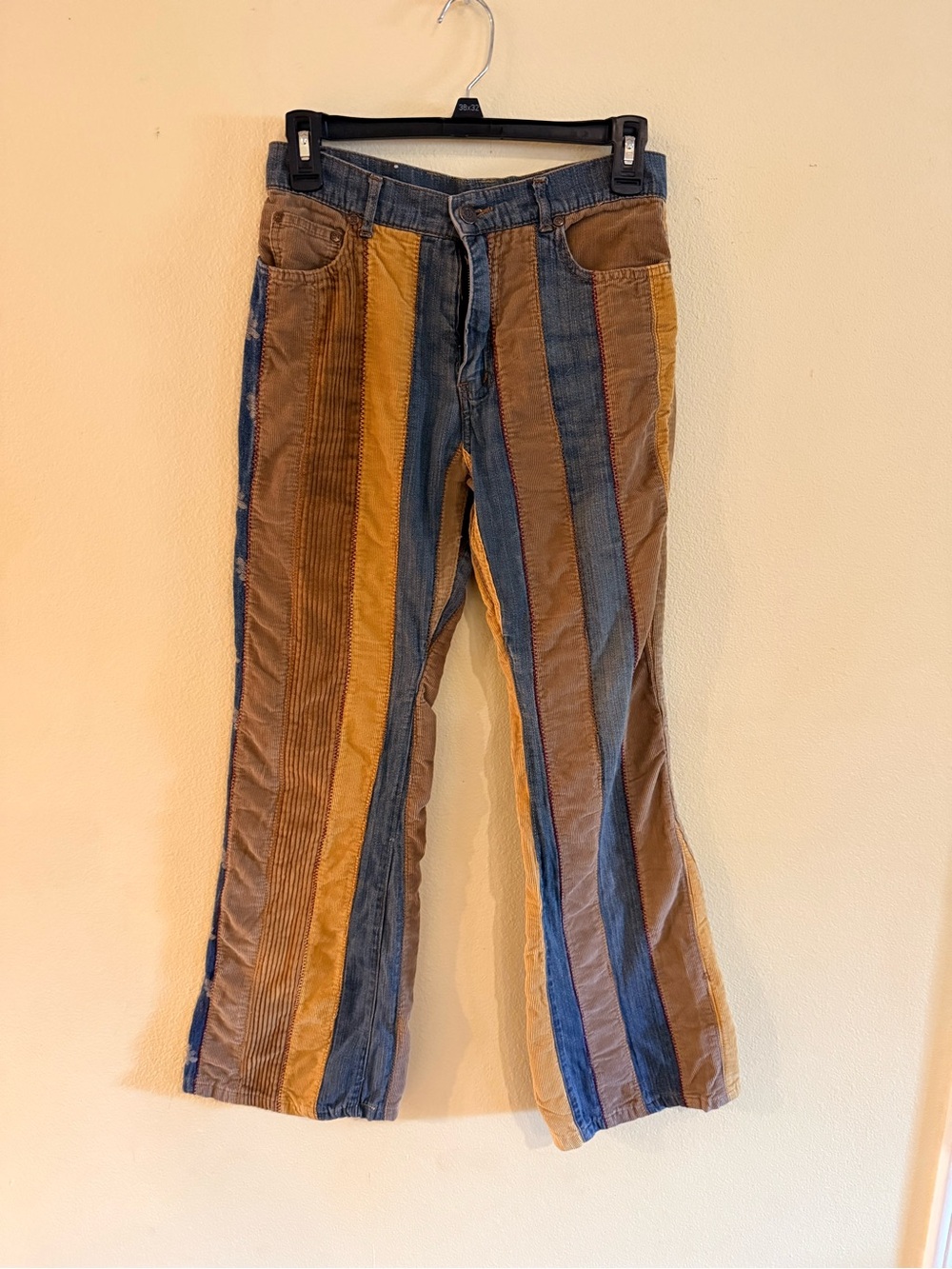 Jypsy Jeans Women's Striped Corduroy Flare Jeans Patchwork Y2K Vintage size 5